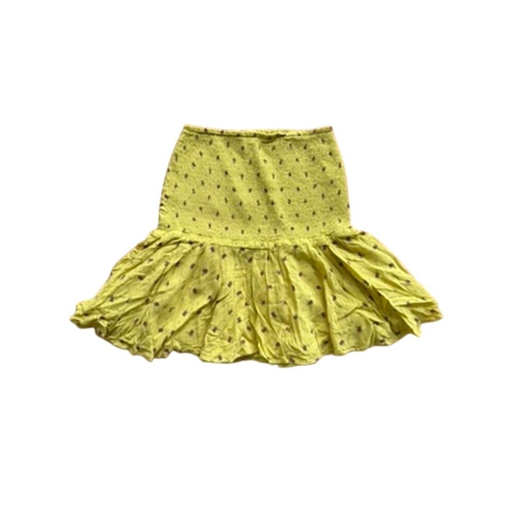 Kimchi Blue Haystack Smocked Mini Skirt Yellow Floral Drop Waist Boho Y2K Small